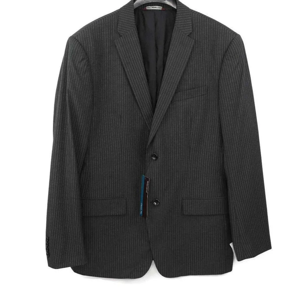 Perry Ellis Pinstripe Blazer Classic Fit Charcoal Gray Business Casual 42R